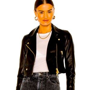 All saints barely worn gorgeous cropped leather jacket with gold details. Size 4